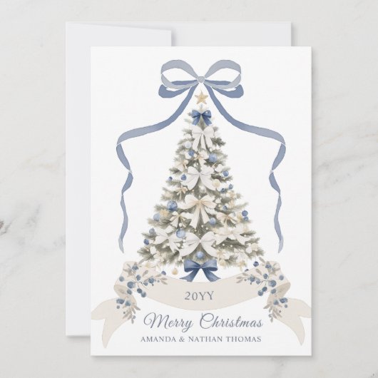 Vrolijk Kerstblauw Bow Feestdagenkaart (Voorkant)