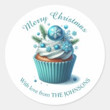 Vrolijk kerstblauw cupcake met liefde Sticker