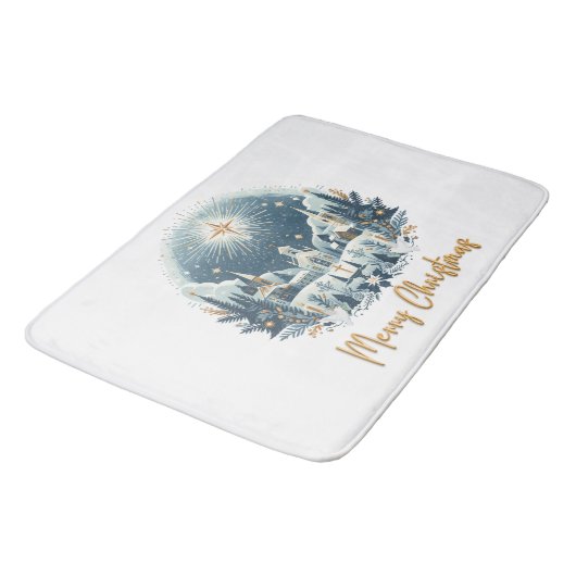 Vrolijk kerstblauw en goud badmat (Gekanteld)