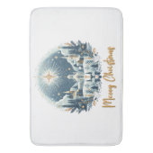 Vrolijk kerstblauw en goud badmat (Voorkant Verticaal)