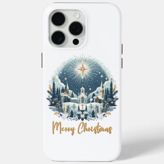 Vrolijk kerstblauw en goud Case-Mate iPhone case (Achterkant)