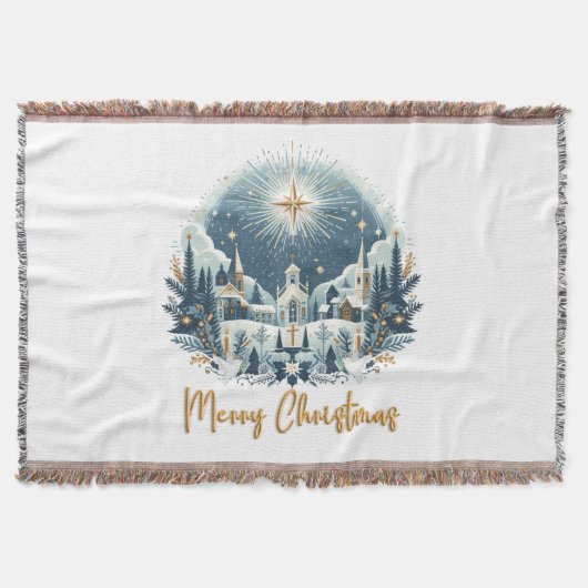 Vrolijk kerstblauw en goud deken (Voorkant)