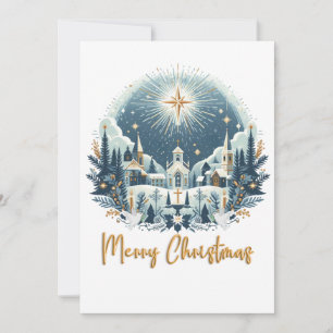 Vrolijk kerstblauw en goud feestdagenkaart