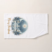 Vrolijk kerstblauw en goud handdoek (Handdoek)