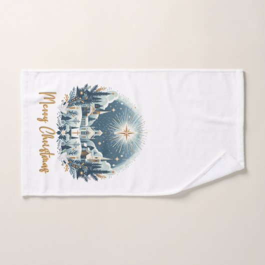 Vrolijk kerstblauw en goud handdoek (Handdoek)