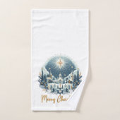 Vrolijk kerstblauw en goud handdoek (Handdoek)