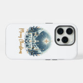 Vrolijk kerstblauw en goud iPhone hoesje (Achterkant horizontaal)