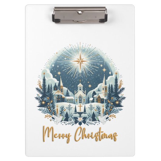 Vrolijk kerstblauw en goud klembord (Voorkant)