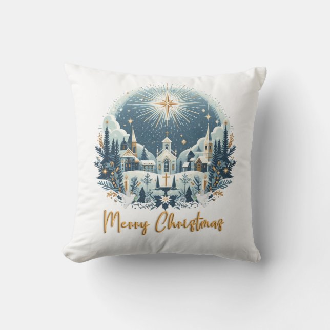 Vrolijk kerstblauw en goud kussen (Voorkant)