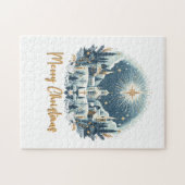 Vrolijk kerstblauw en goud legpuzzel (Horizontaal)