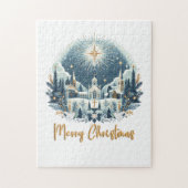 Vrolijk kerstblauw en goud legpuzzel (Verticaal)