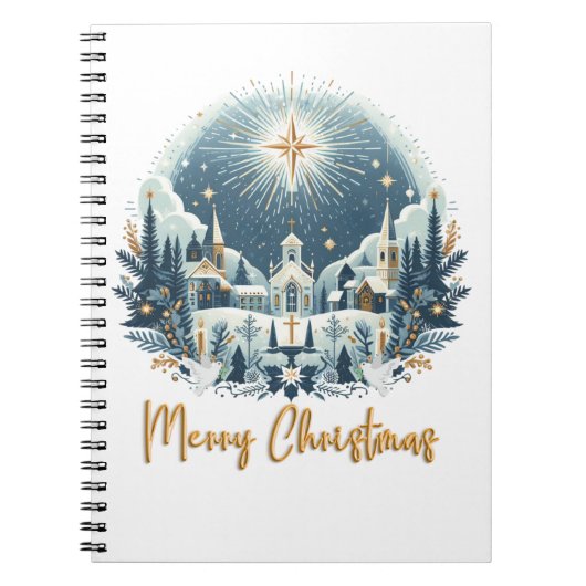 Vrolijk kerstblauw en goud notitieboek (Voorkant)