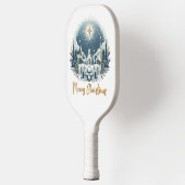 Vrolijk kerstblauw en goud pickleball paddle (Links)