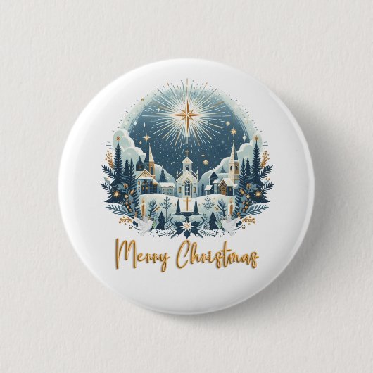 Vrolijk kerstblauw en goud ronde button 5,7 cm (Voorkant)