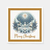 Vrolijk kerstblauw en goud servet (Voorkant)