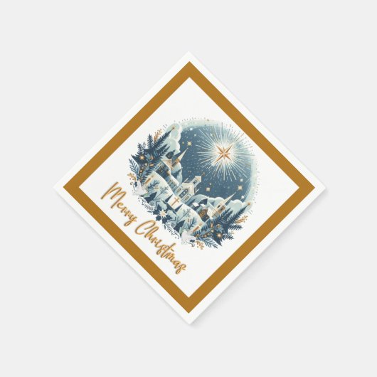 Vrolijk kerstblauw en goud servet (Hoek)