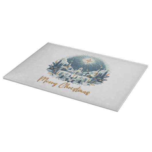 Vrolijk kerstblauw en goud snijplank (Hoek)