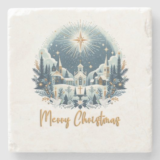 Vrolijk kerstblauw en goud stenen onderzetter (Voorkant)