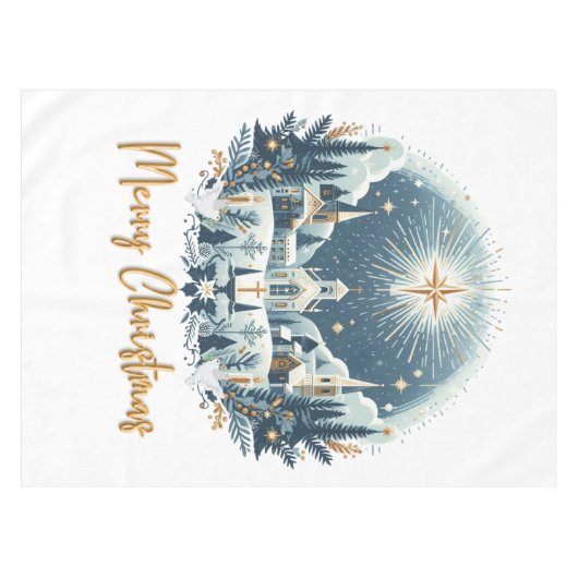 Vrolijk kerstblauw en goud tafelkleed (Voorkant (Horizontaal))