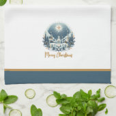 Vrolijk kerstblauw en goud theedoek (Gevouwen)