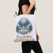 Vrolijk kerstblauw en goud tote bag (Dichtbij)