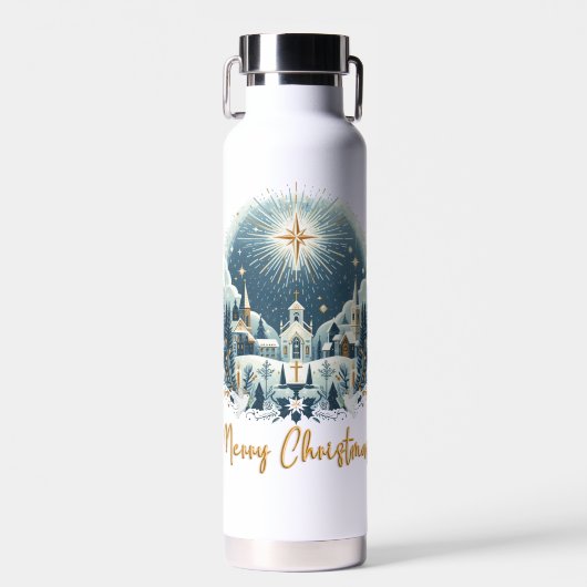 Vrolijk kerstblauw en goud waterfles (Voorkant)