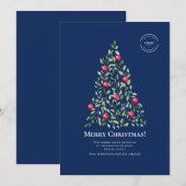 Vrolijk Kerstblauw en Waterverf Tree logo Feestdagenkaart (Voorkant / Achterkant)