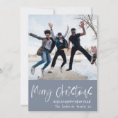 Vrolijk kerstblauw en witte sneeuwvlok 1 Foto Feestdagenkaart (Voorkant)