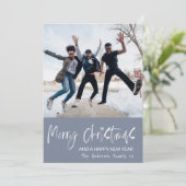 Vrolijk kerstblauw en witte sneeuwvlok 1 Foto Feestdagenkaart (Staand voorkant)