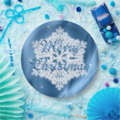 Vrolijk kerstblauw en witte sneeuwvlok papieren bordje (Feest)