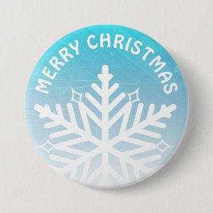 Vrolijk kerstblauw en witte sneeuwvlok ronde button 7,6 cm