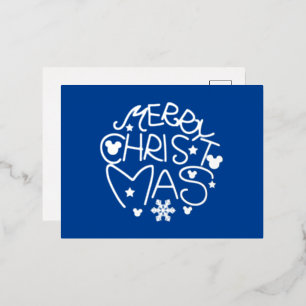 Vrolijk kerstblauw en zilveren folie feestdagen briefkaart