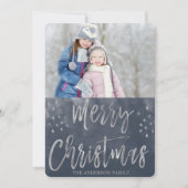 Vrolijk kerstblauw en zilveren Waterverf Foto Feestdagenkaart (Voorkant)