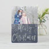 Vrolijk kerstblauw en zilveren Waterverf Foto Feestdagenkaart (Staand voorkant)