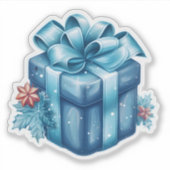 Vrolijk kerstblauw feestelijke geschenkdoos met bo sticker (Voorkant)