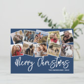 Vrolijk Kerstblauw Fotocollage Feestdagenkaart (Staand voorkant)