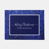 Vrolijk kerstblauw glitter familienaam deurmat (Voorkant)