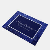 Vrolijk kerstblauw glitter familienaam deurmat (Schuin)