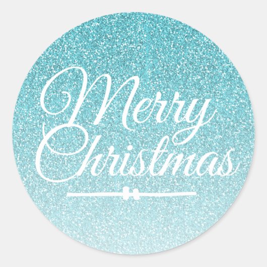 Vrolijk kerstblauw glitter ombre Envelope Seal Ronde Sticker (Voorkant)