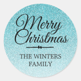 Vrolijk kerstblauw glitter ombre Envelope Seal Ronde Sticker
