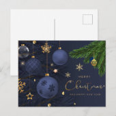 Vrolijk kerstblauw, gouden Ornamenten Feestdagenkaart (Voorkant / Achterkant)