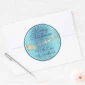 Vrolijk kerstblauw, kalend kerstrenrennierslicht ronde sticker (Envelop)