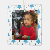 Vrolijk kerstblauw kerstboomblauw, speciaal aangep keramisch ornament (Links)