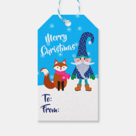Vrolijk kerstblauw koepel en kwart kerst cadeaulabel