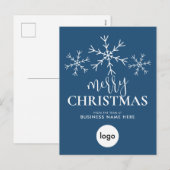 Vrolijk kerstblauw Modern Logo Business Feestdagenkaart (Voorkant / Achterkant)