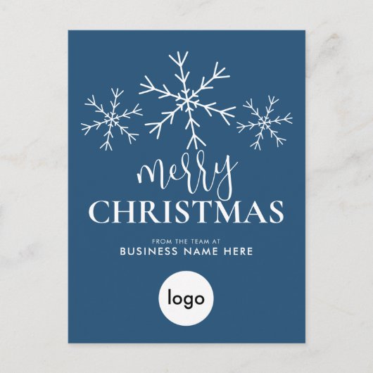 Vrolijk kerstblauw Modern Logo Business Feestdagenkaart (Voorkant)