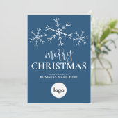 Vrolijk kerstblauw Modern Logo Business Feestdagenkaart (Staand voorkant)