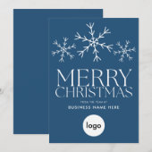 Vrolijk kerstblauw Modern Logo Business Feestdagenkaart (Voorkant / Achterkant)