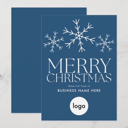 Vrolijk kerstblauw Modern Logo Business Feestdagenkaart (Voorkant / Achterkant)