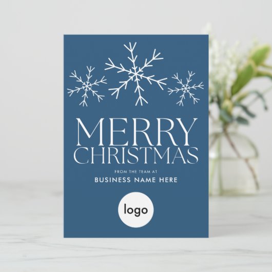 Vrolijk kerstblauw Modern Logo Business Feestdagenkaart (Staand voorkant)